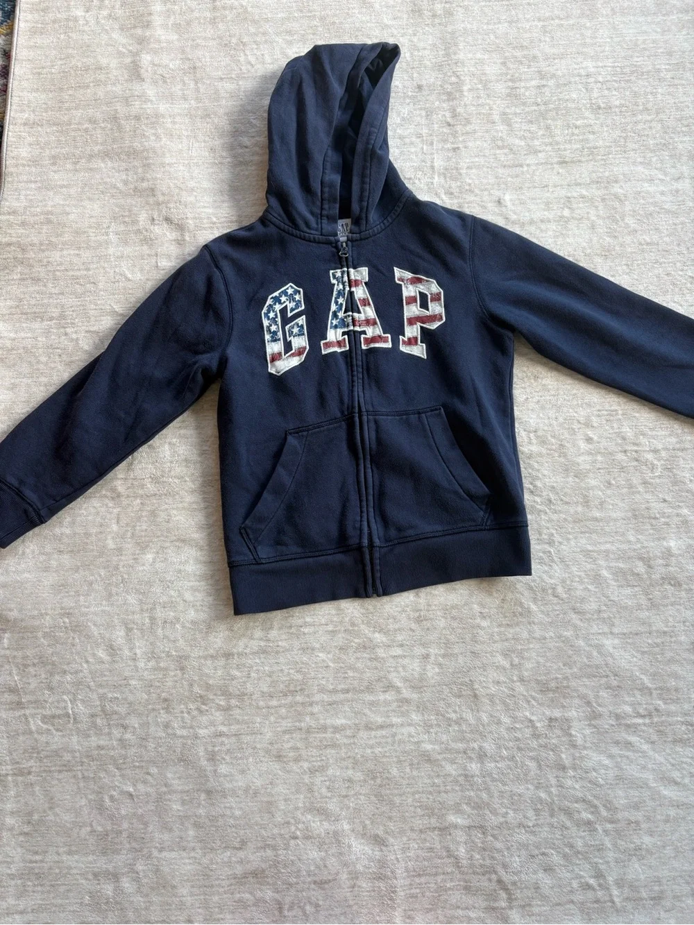 GAP Kids Navy Zip-Up Hoodie with Stars & Stripes, USA Flag Logo Gap Size Medium